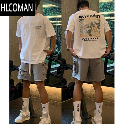 HLCOMAN美式个性字母短袖T恤男夏季正肩宽松小领口上衣潮牌半袖小衫
