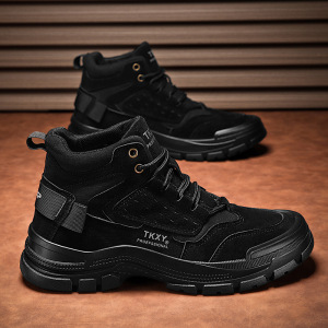 秋季新款马丁靴高帮绒面英伦风运动复古潮鞋时尚户外厚底增高男鞋