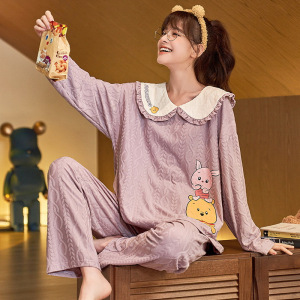 年新款睡衣女士秋冬季棉质长袖韩版可爱卡通学生套装家居服女