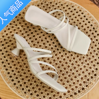 SUNTEK2023夏新款低跟两穿凉鞋女中跟高跟鞋性感时尚小码罗马R凉拖外穿