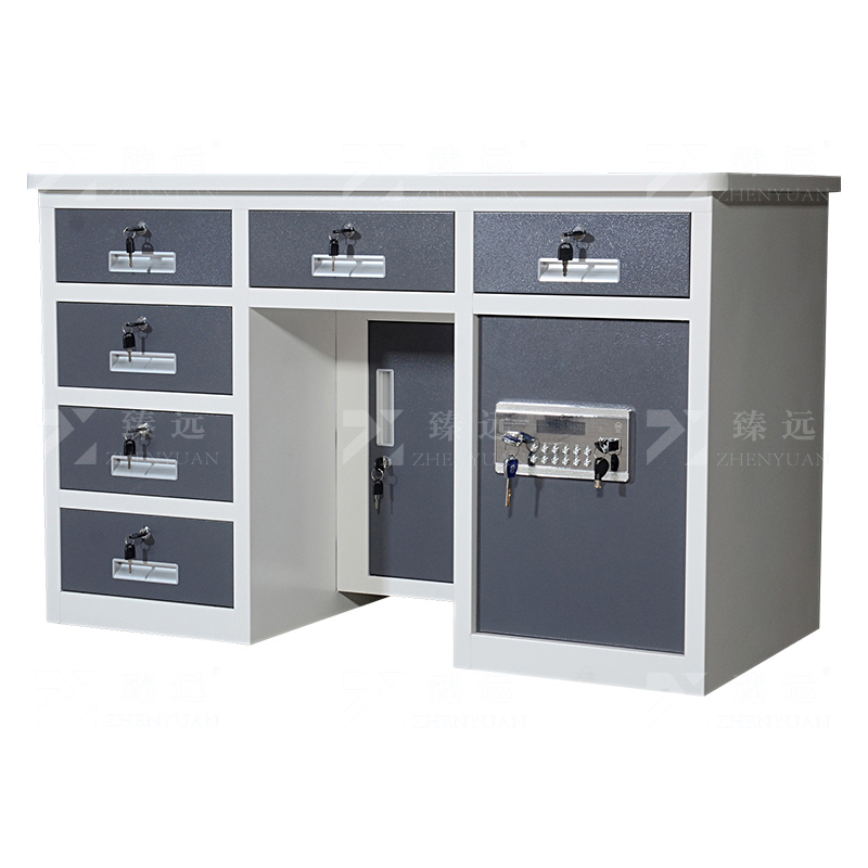 臻远 BXZ-13 钢制保险桌可投币收银财务桌1.2m灰白套六斗电子锁
