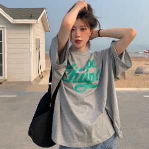 美式字母印花夏季宽松短袖T恤女学生大码上衣女士打底衫女装