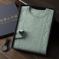 软糯山羊绒春季新款男士男装宽松圆领提花套头打底针织衫毛衣