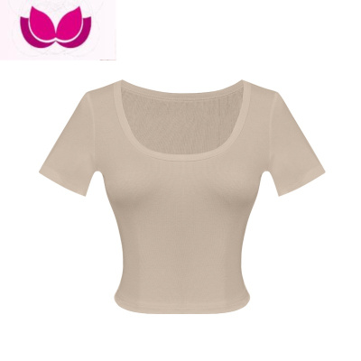 七斓复古纯色百搭弹力短袖T恤女夏辣妹性感露脐短款打底衫紧身上衣