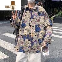 YANXU高街设计感满印小熊夹克衫男士痞帅小众潮流宽松帅气翻领休闲外套