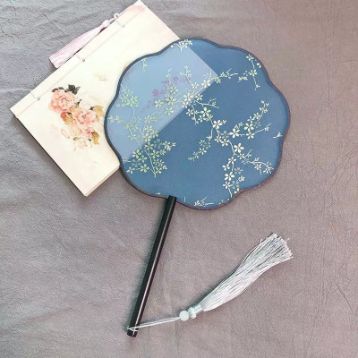 透明秀禾服新娘DIY贴花手工宫扇COS摄影复古风圆烫金芒种舞蹈团扇三维工匠黑杆烫金八瓣红柳条扇子