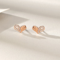 爱心锆石耳钉女S999足银个性气质百搭耳环夏季小香风纯银耳饰批发送女朋友老婆情人节七夕生日礼物