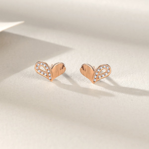 爱心锆石耳钉女S999足银个性气质百搭耳环夏季小香风纯银耳饰批发送女朋友老婆情人节七夕生日礼物