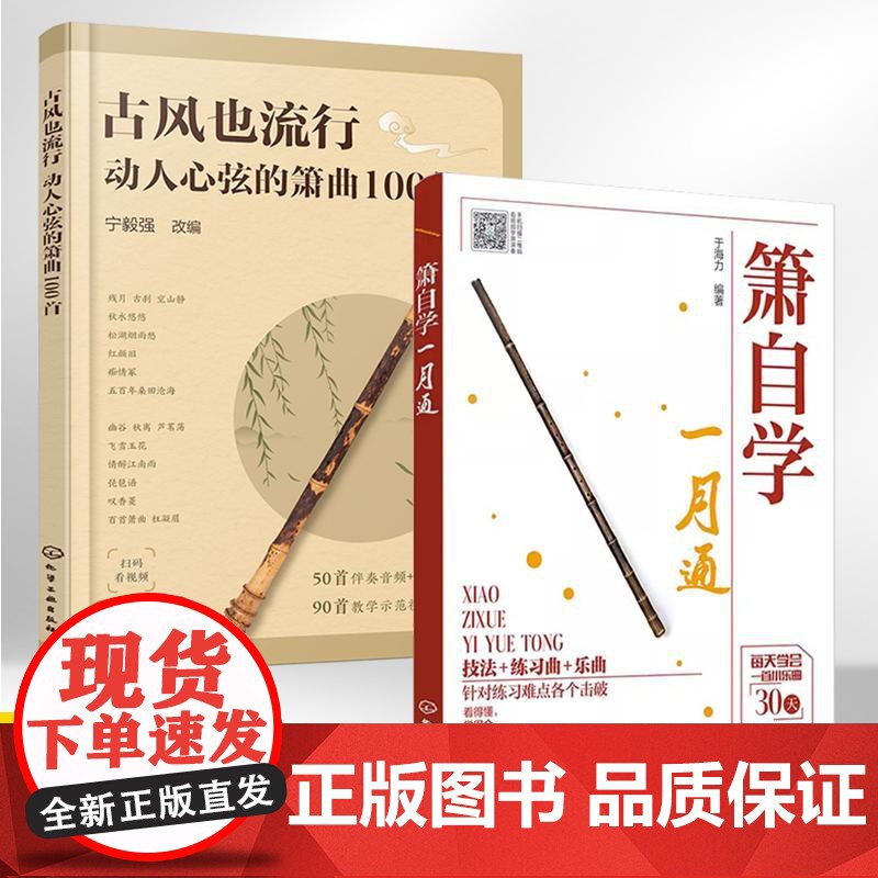 全2册箫自学一月通+古风也流行动人心弦的箫曲100首 箫演奏各种基本技法 识谱练习基础乐理 箫吹奏方法箫洞箫吹奏演奏基础