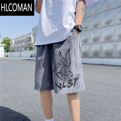 HLCOMAN夏季薄款卡通印花运动短裤男生港风宽松休闲五分裤潮流沙滩裤子