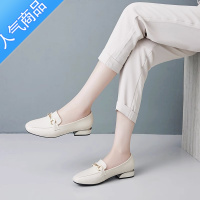 SUNTEK春秋季单鞋女软底平底粗跟2023新款低跟英伦风皮鞋乐福鞋大码
