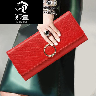 狮壹（Lionone）真皮手拿包女2019新款个性时尚链条单肩斜挎包气质名媛宴会包手包