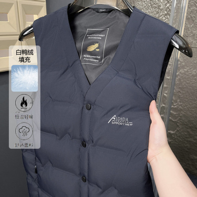 秋季新款羽绒马甲男士无袖坎肩休闲爸爸装保暖纯色背心