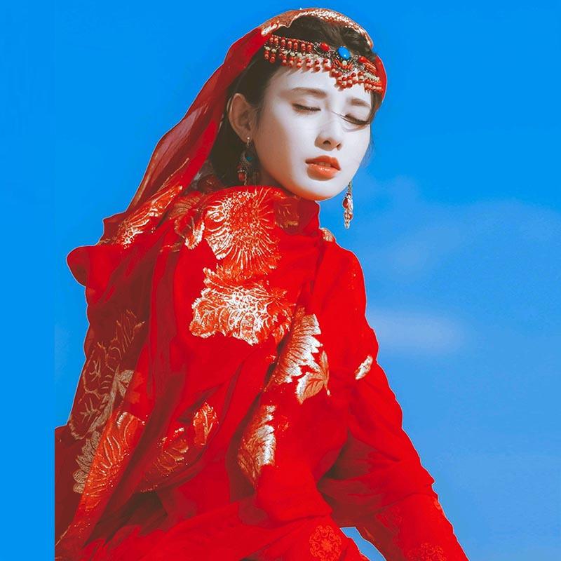 盛世尼曼东宫小枫同款民族风围巾女夏季防晒红色茶卡盐湖沙漠披肩百搭