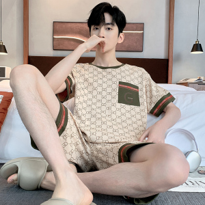 浪莎纯棉睡衣男款短袖五分裤夏季薄款全棉休闲大码家居服两件套装