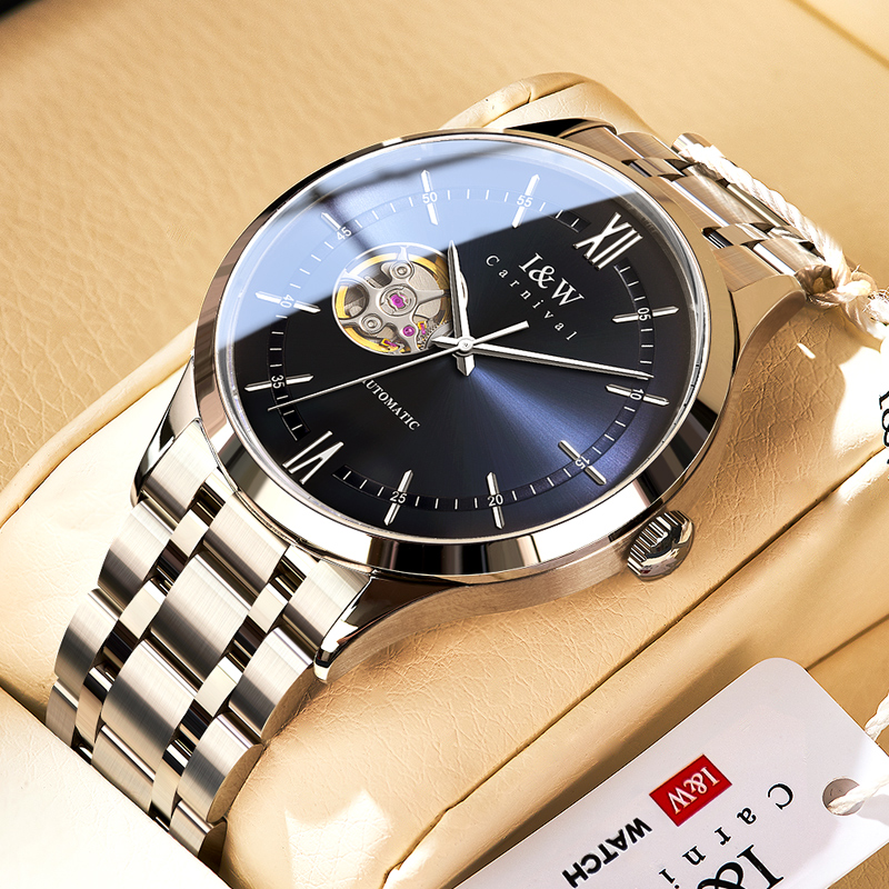 正品i&w carnival爱沃驰男士手表全自动机械表男表新款防水男款镂空