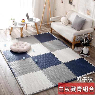 泡沫地垫家用隔音海绵铺地板垫子拼接爬爬卧室儿童爬行垫拼 白+藏青+灰 60*60*2.4cm叶子纹[4片]升级加厚送边条