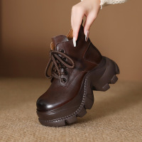 厚底马丁靴女秋冬新款小个子超高跟增高女靴子英伦风真皮短靴