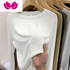 七斓春季上衣女新款莫代尔T恤打底衫薄款内搭宽松圆领长袖设计感小众