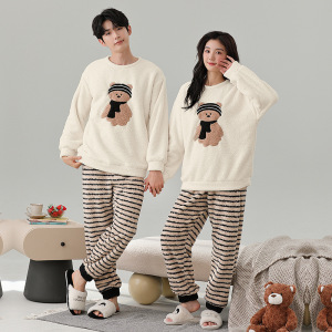 情侣睡衣女款春秋冬季珊瑚绒加厚加绒保暖一男士一女士家居服套装