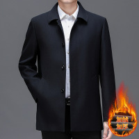 冬季加绒加厚中长款外套休闲简约男翻领加绒风衣夹克出行商务外套