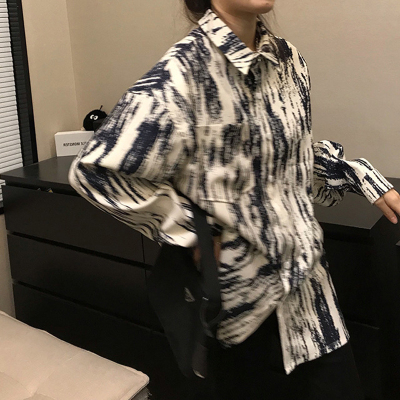 FNLNDO女士扎染衬衫春季新款早春设计感洋气休闲宽松女装上衣