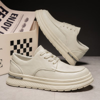 高品质男士休闲皮鞋秋季新款低帮系带百搭工作圆头小皮鞋冷粘男鞋