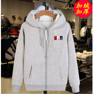 HLCOMAN男装加绒加厚开衫拉链卫衣连帽胖子宽松棉上衣加大码秋冬外套卫衣