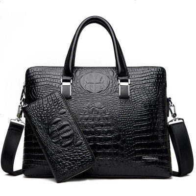 新款男包鳄鱼纹双拉手提包男士商务公文包时尚斜跨电脑包