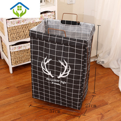 御蓝锦铁艺支架折叠脏衣篓洗衣篮大号棉麻防水脏衣篮玩具衣物家居收纳筐