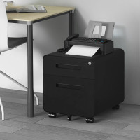 域赢圆弧活动桌下柜资料文件收纳抽屉床头打印机移动矮柜二抽黑色