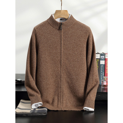 羊绒开衫男士山羊绒衫秋冬新款四平加厚拉链半高立领毛衣宽松外套