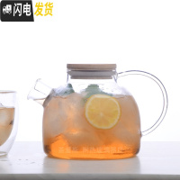 三维工匠加厚大容量玻璃壶花茶壶可高温防爆裂冷水壶果汁壶多用可明火烧煮 1小口竹盖茶具