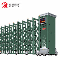 盛辉嘉业 电动伸缩门军绿色防冲击大门平移直线门单位分段收缩推拉工业门定制每米