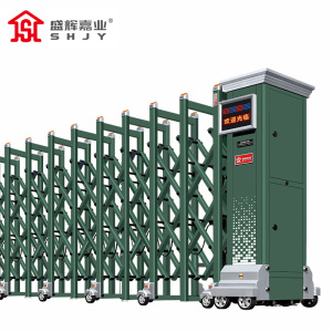 盛辉嘉业 电动伸缩门军绿色防冲击大门平移直线门单位分段收缩推拉工业门定制每米