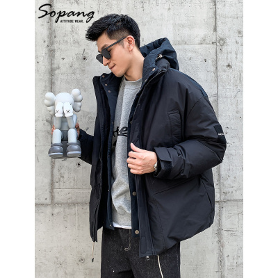 u yuk2021冬季新款工装假两件羽绒服男连帽美式潮流暖帅气加厚帅气