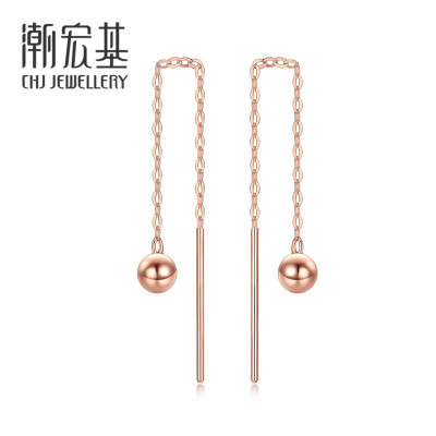 潮宏基圆熠红18K金耳线玫瑰金耳饰耳环送女友礼物气质百搭FQ约0.35g/一对