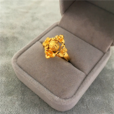 新款越南沙金仿黄金女戒指 欧币镀金个性转动转运珠开口戒指送女朋友老婆情人节七夕生日礼物