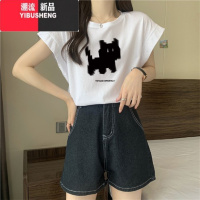 YIBUSHENG2024季新款洋气减龄小飞袖百搭上衣女宽松显瘦设计短袖t恤