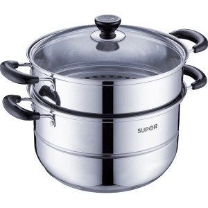 苏泊尔(SUPOR)好帮手不锈钢二层双层复底蒸锅汤锅304不锈钢明火电磁炉通用 SZ26B5-26CM-双层