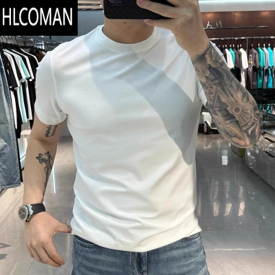HLCOMAN痞帅男士白色短袖T恤夏季潮牌休闲百搭ins修身纯色体恤衫男装