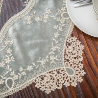 美帮汇茶几桌旗欧式桌巾长条桌布蕾丝餐桌旗轻奢电视柜桌旗复古 古典绿 40*180CM桌旗