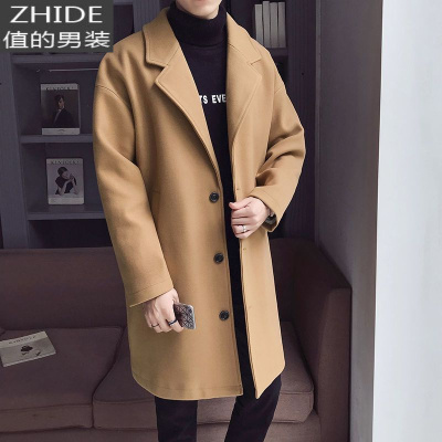 SUNTEK秋冬新款风衣男潮牌中长款毛呢大衣加棉加厚韩版潮流宽松呢子外套风衣