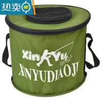 敬平钓鱼桶折叠水桶带盖活鱼桶便携防水帆布鱼桶钓鱼用具装鱼箱手提桶 直径28圆桶