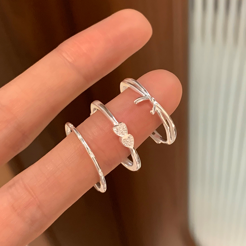 纯银爱心蝴蝶结极细戒指2025新款时尚个性叠戴开口食指戒送女朋友老婆情人节七夕生日礼物