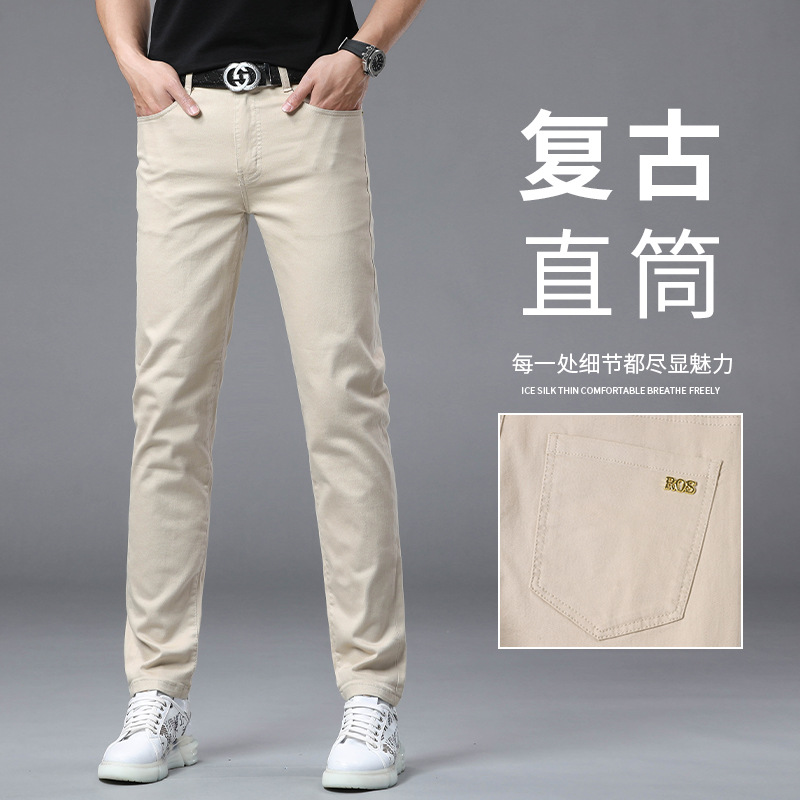 春夏季新款牛仔裤男士修身小直筒休闲弹力纯棉裤子男长裤