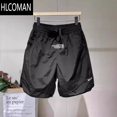 HLCOMAN夏季五分运动裤速干外穿潮牌薄款字母设计加肥大码男装青少年适用休闲裤