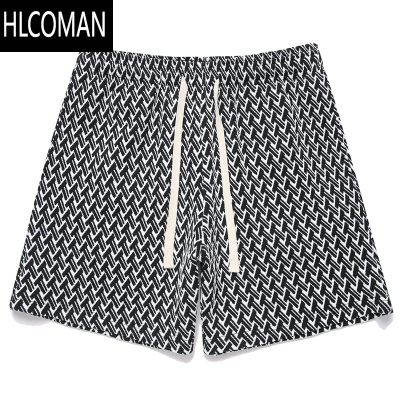 HLCOMAN不过膝四分短裤 男士夏季新款潮流时尚提花针织运动休闲宽松4分裤