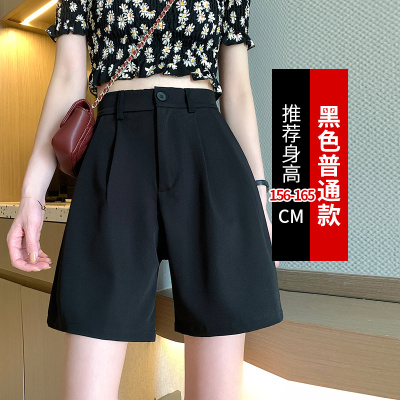 语娄小个子150cm夏季五分西装短裤女夏宽松高腰西装裤黑色中裤五分裤西裤