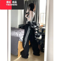 YIBUSHENG美式高街撞色三条高腰工装休闲裤女季设计感炸街垂感阔腿裤子潮